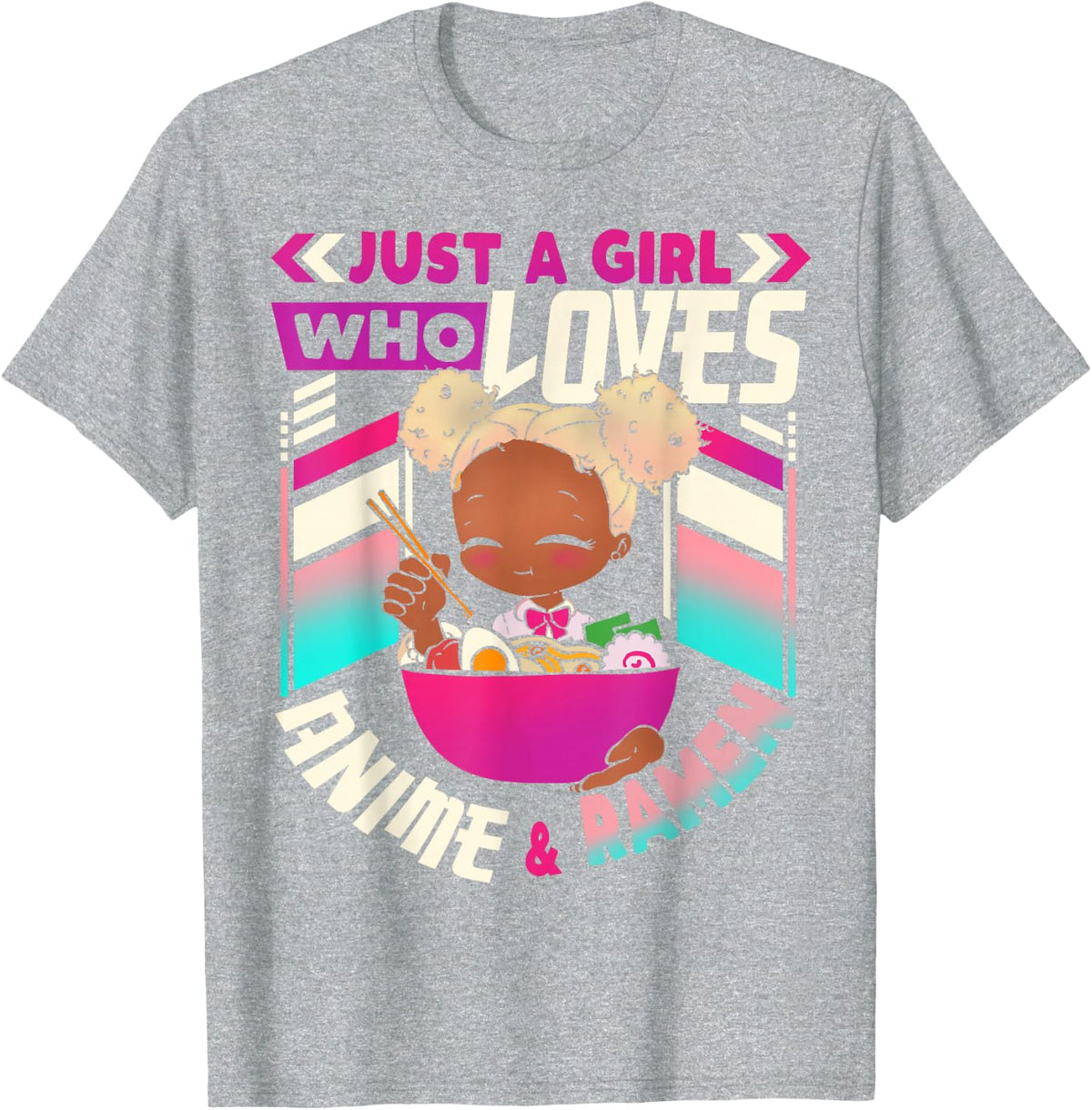 Anime Black Girl Ramen Shirt Women Girls Anime Tees Japanese Ramen T Shirts - Heather Grey