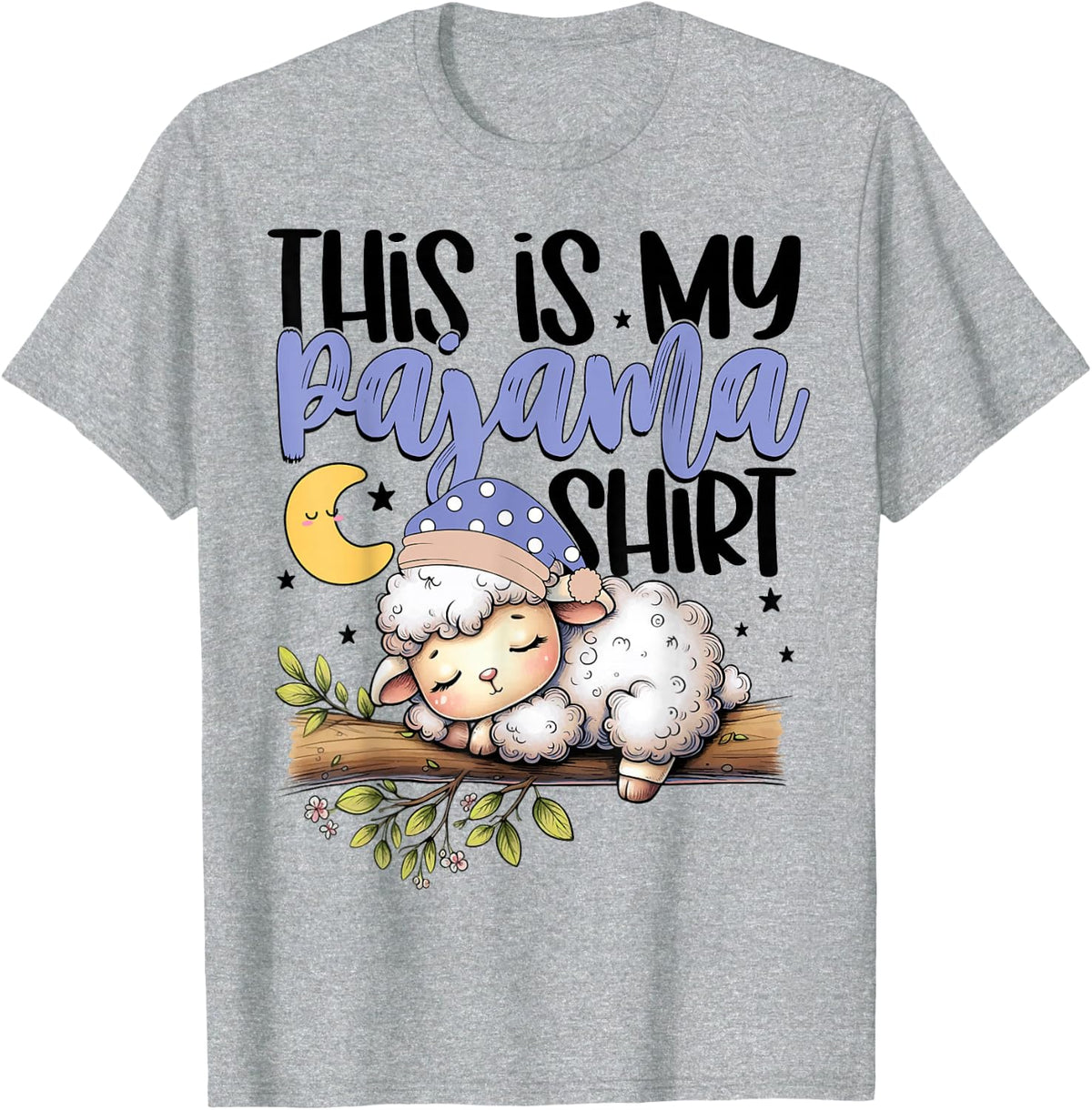 Sleeping Lamb Pajama Cute Bedtime Animal T-Shirt - Heather Grey