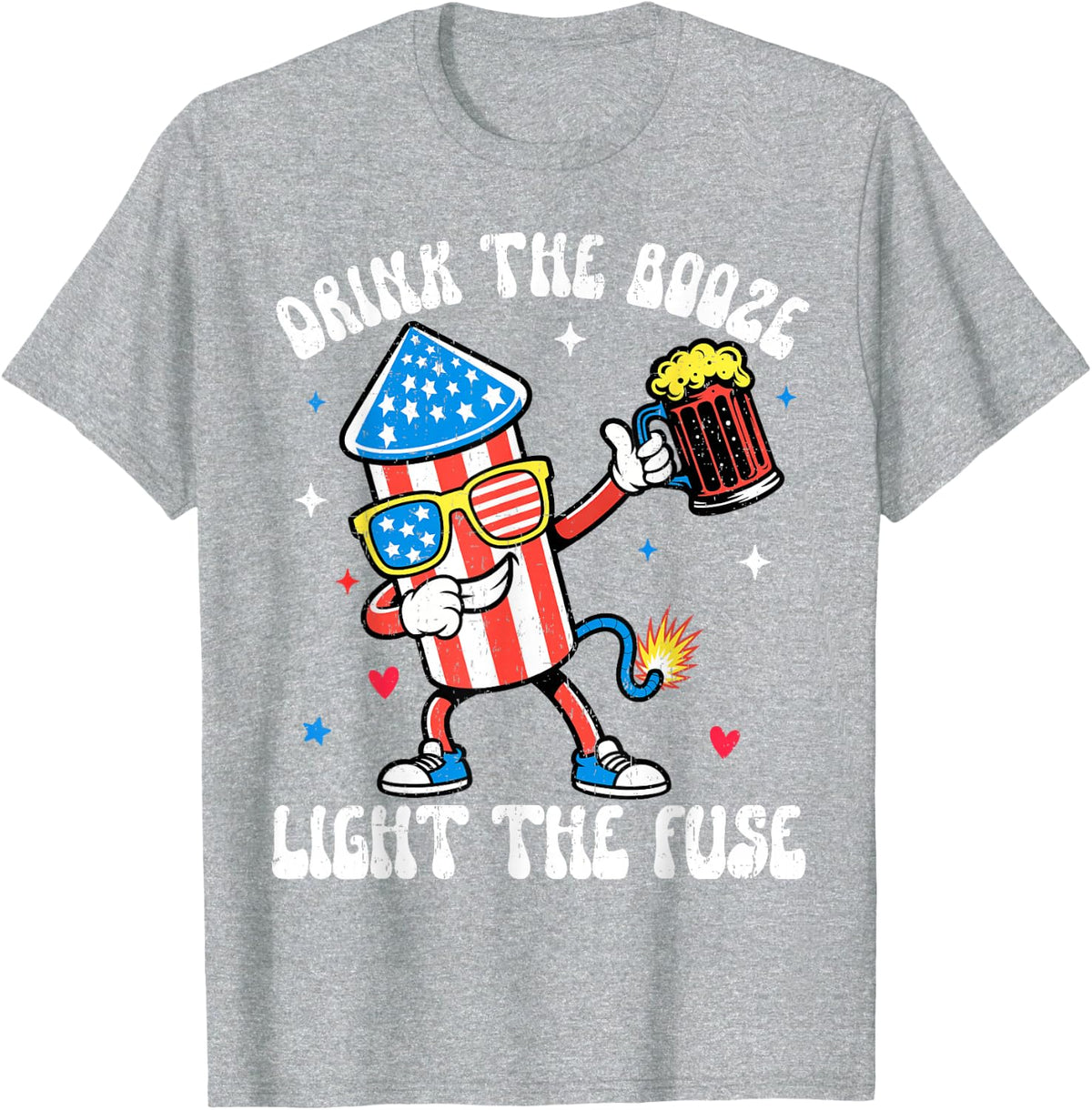 Drink The Booze Fireworks Independence Funny 4th July Beer T-Shirt - Heather Grey