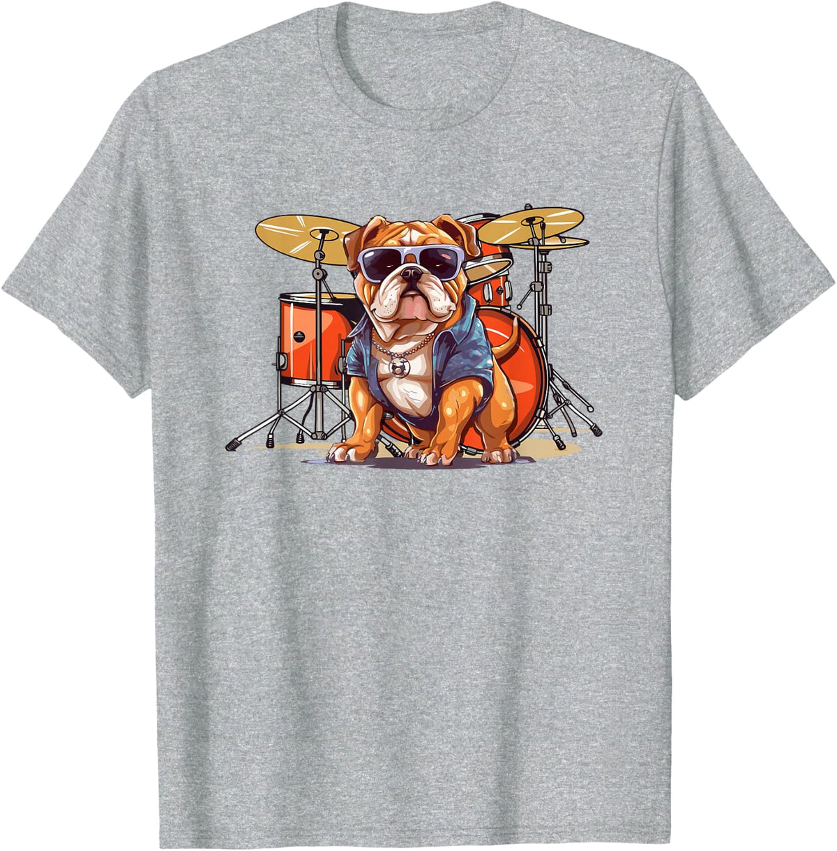 Drum Drummer Instrument Percussion Dog Bulldog T-Shirt - Heather Grey