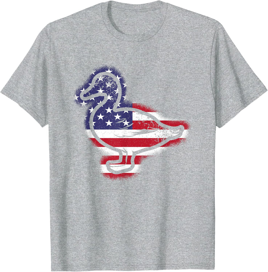 Duck American Flag Duck Lover Men Women Kids T-Shirt - Heather Grey