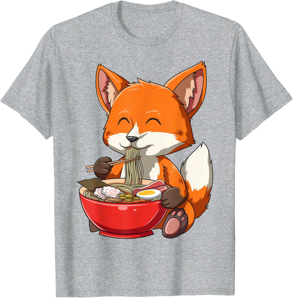Fox Eating Ramen Ramen Noodle Lovers Fox Themed Gift T-Shirt - Heather Grey