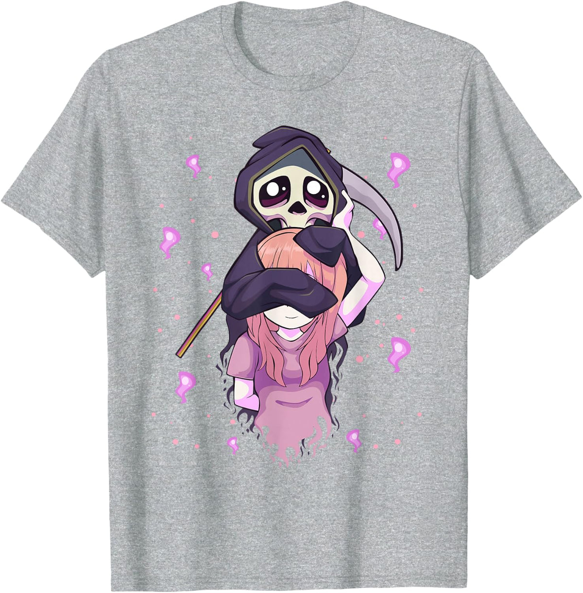 Pastel Goth Kawaii Anime Girl and Cute Reaper Teens T-Shirt - Heather Grey