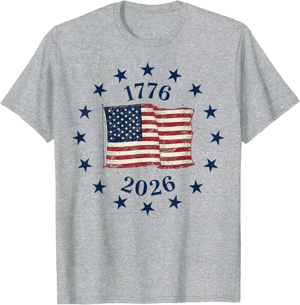 1776-2026 American Flag USA 250th Anniversary Men Women T-Shirt - Heather Grey