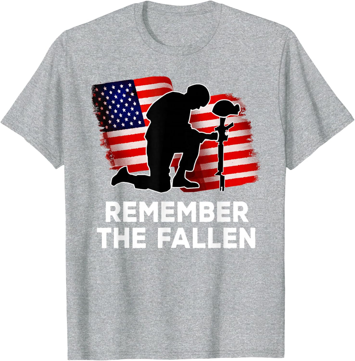 Patriotic American Flag Remember The Fallen Memorial Day T-Shirt - Heather Grey