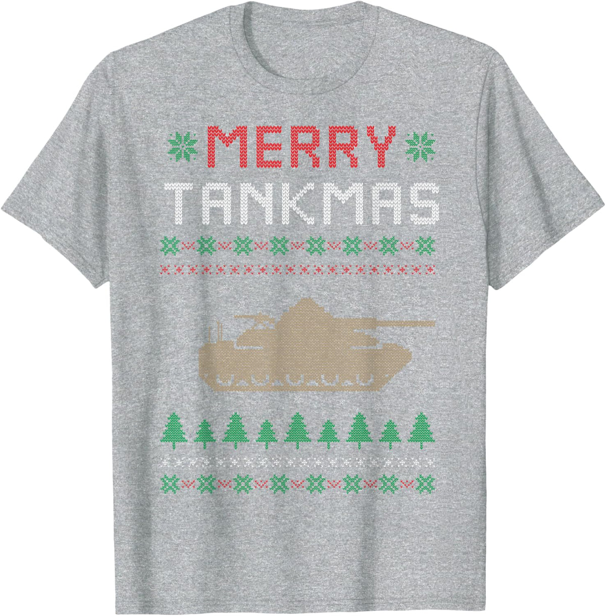 Merry Tankmas Battle Tank War Tank Ugly Christmas Sweater T-Shirt - Heather Grey