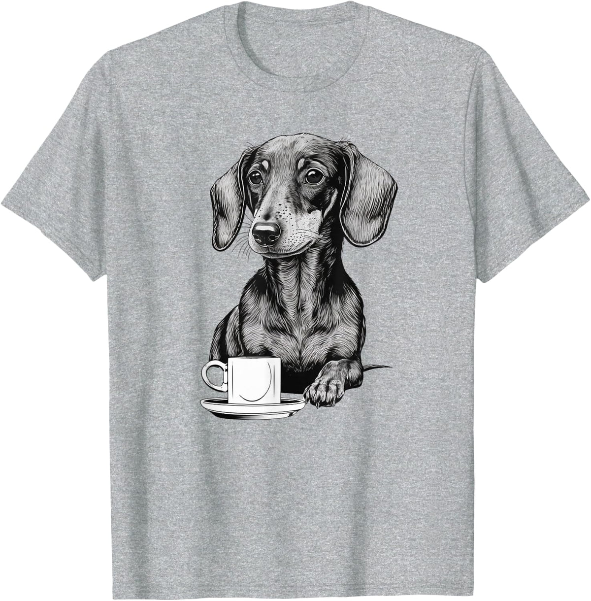 Dachshund Puppy Wiener with Coffee T-Shirt - Heather Grey