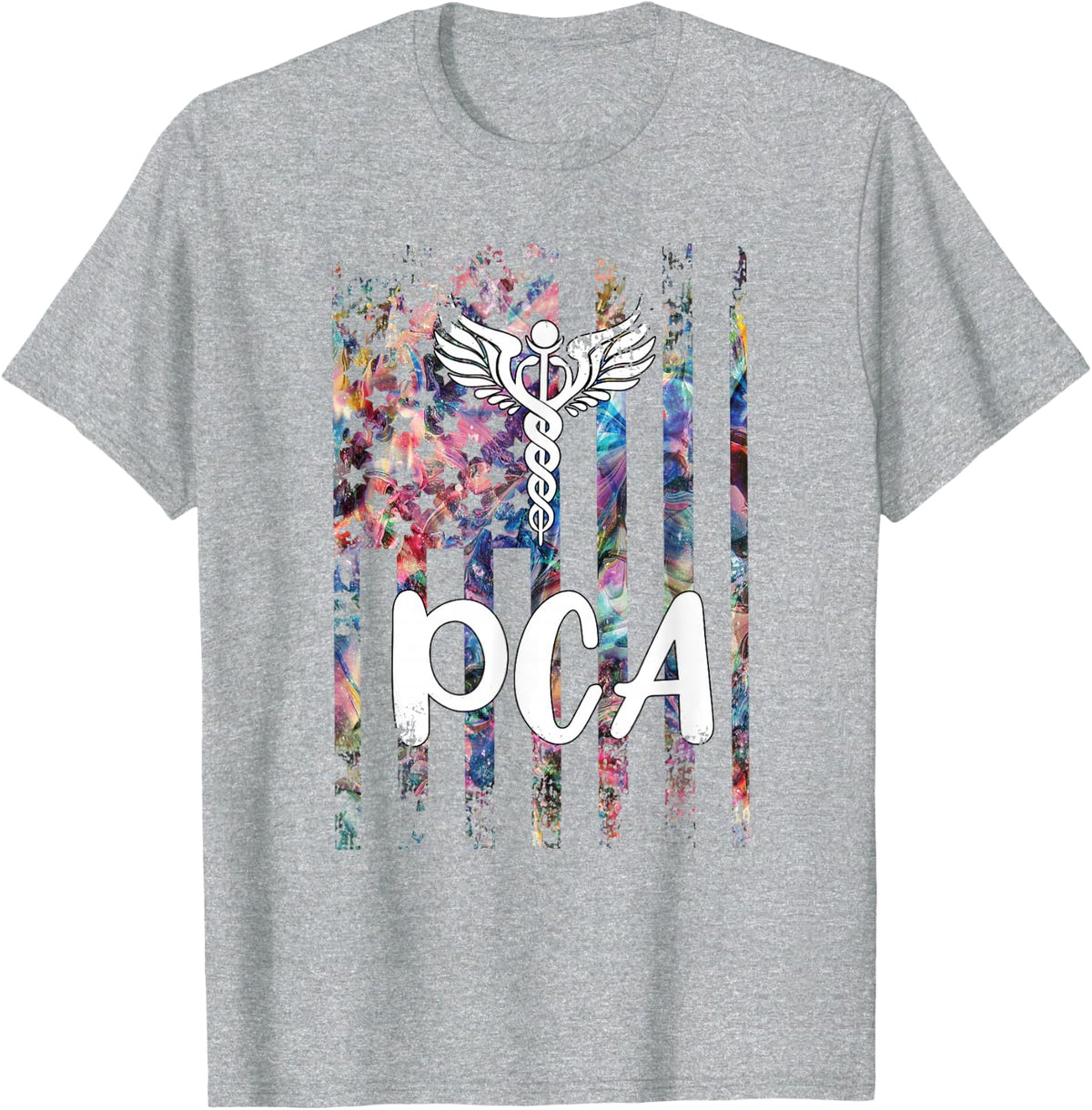 PCA American Flag Patient Care Assistant PCA Nurse T-Shirt - Heather Grey
