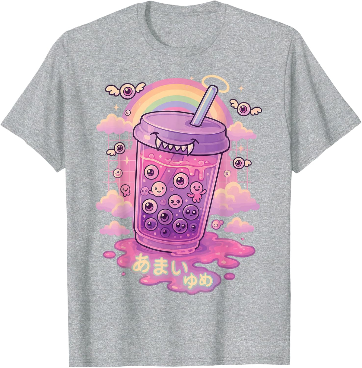 Japanese Boba Weirdcore Aesthetic Pastel Goth Tees T-Shirt for Women Men - Heather Grey