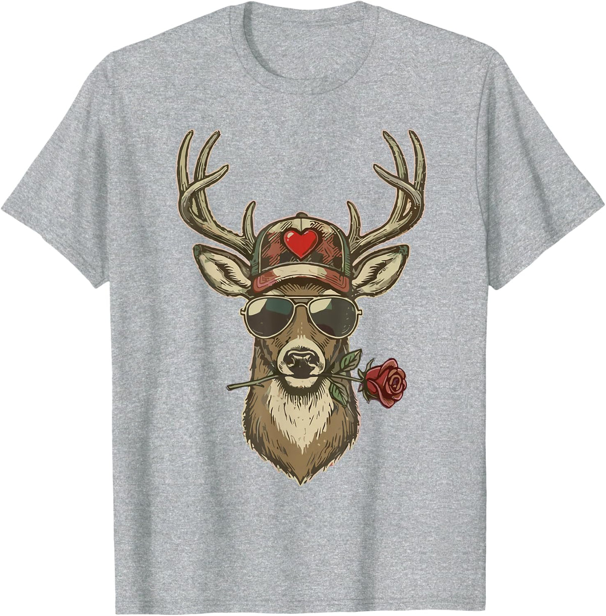 XOXO Valentine Buck Camo Deer Retro Hunting Boys Cap Men T-Shirt - Heather Grey