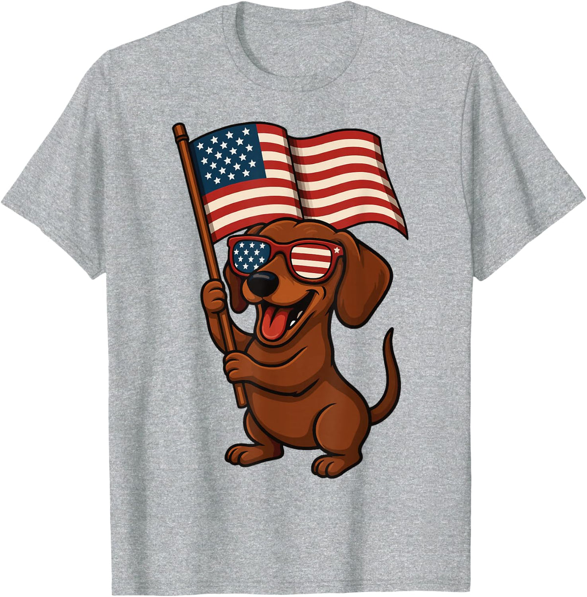 Dachshund USA Flag 4th Of July T-Shirt - Heather Grey