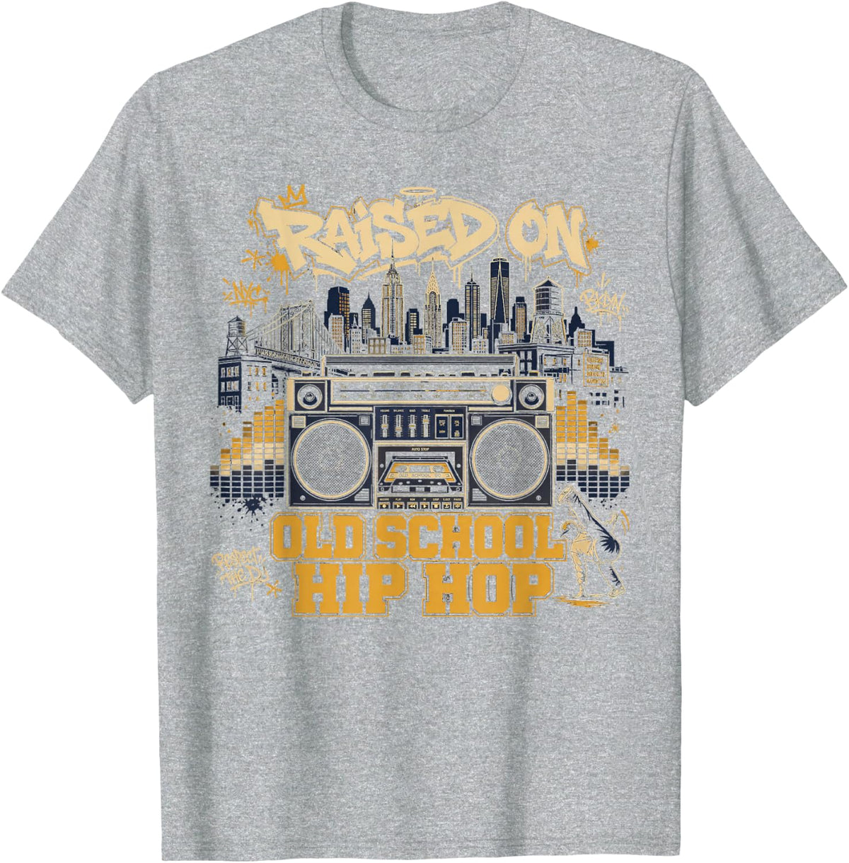 Raised On Old School Hip Hop Cassette Graffiti Rap T-Shirt - Heather Grey