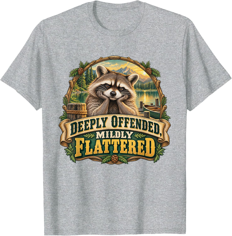 Deeply Offended, Mildly Flattered Funny Raccoon Meme T-Shirt - Heather Grey