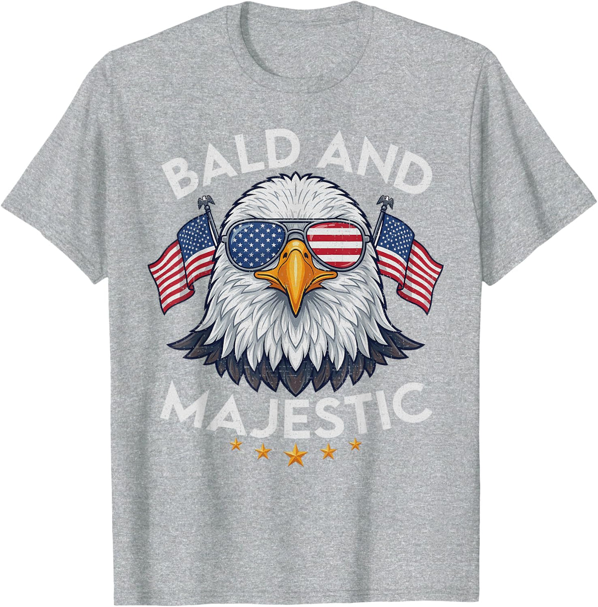 Bald and Majestic 4th of July Bald Eagle Tees Independence Day T-Shirt - Heather Grey