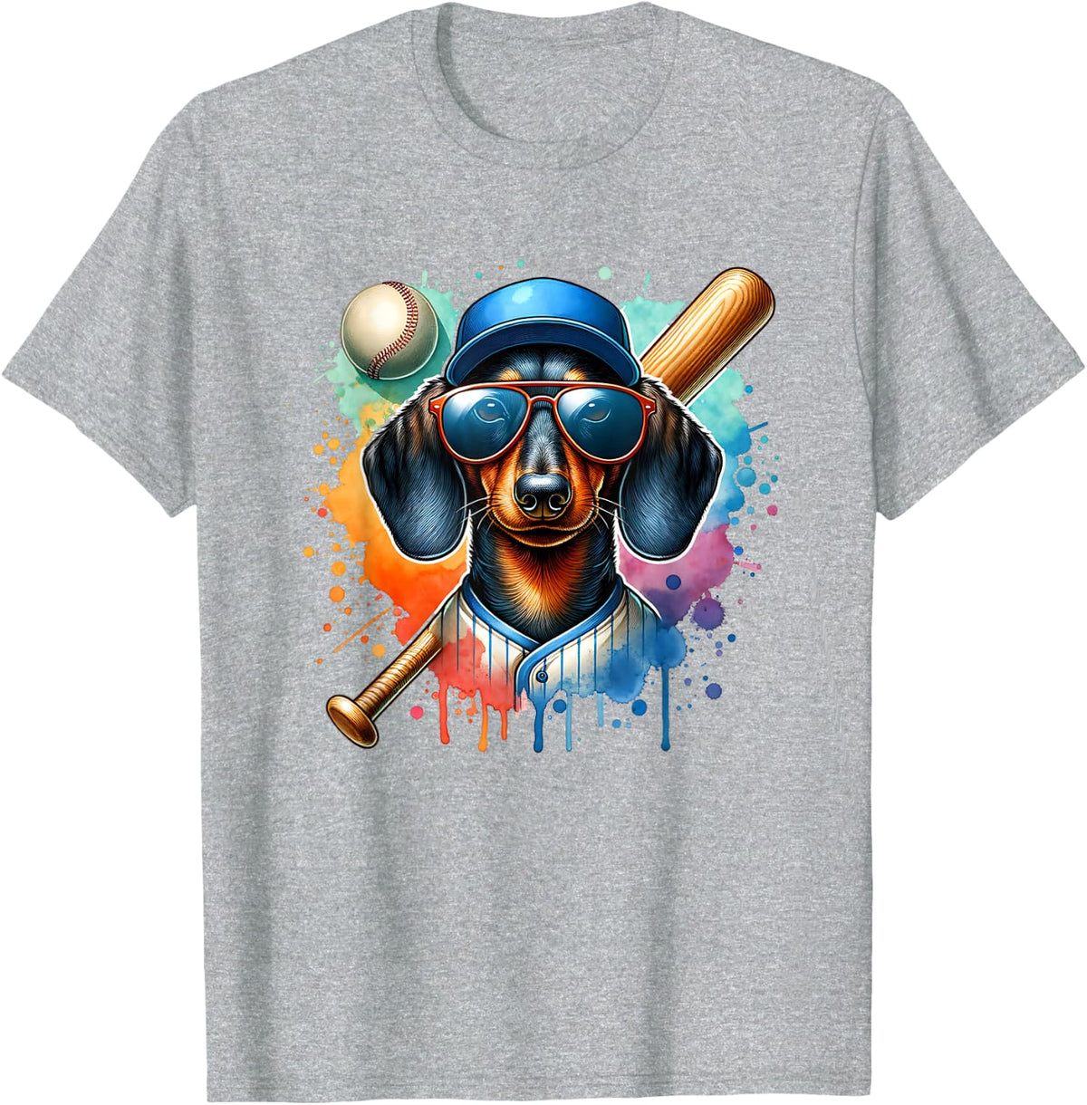 Dachshund Wiener Dog Baseball Player Sport Team T-Shirt - Heather Grey