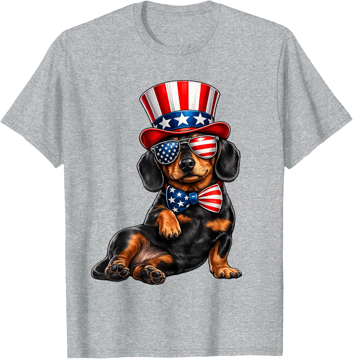 Patriotic Dachshund American Flag USA 4th of July Dachshund T-Shirt - Heather Grey