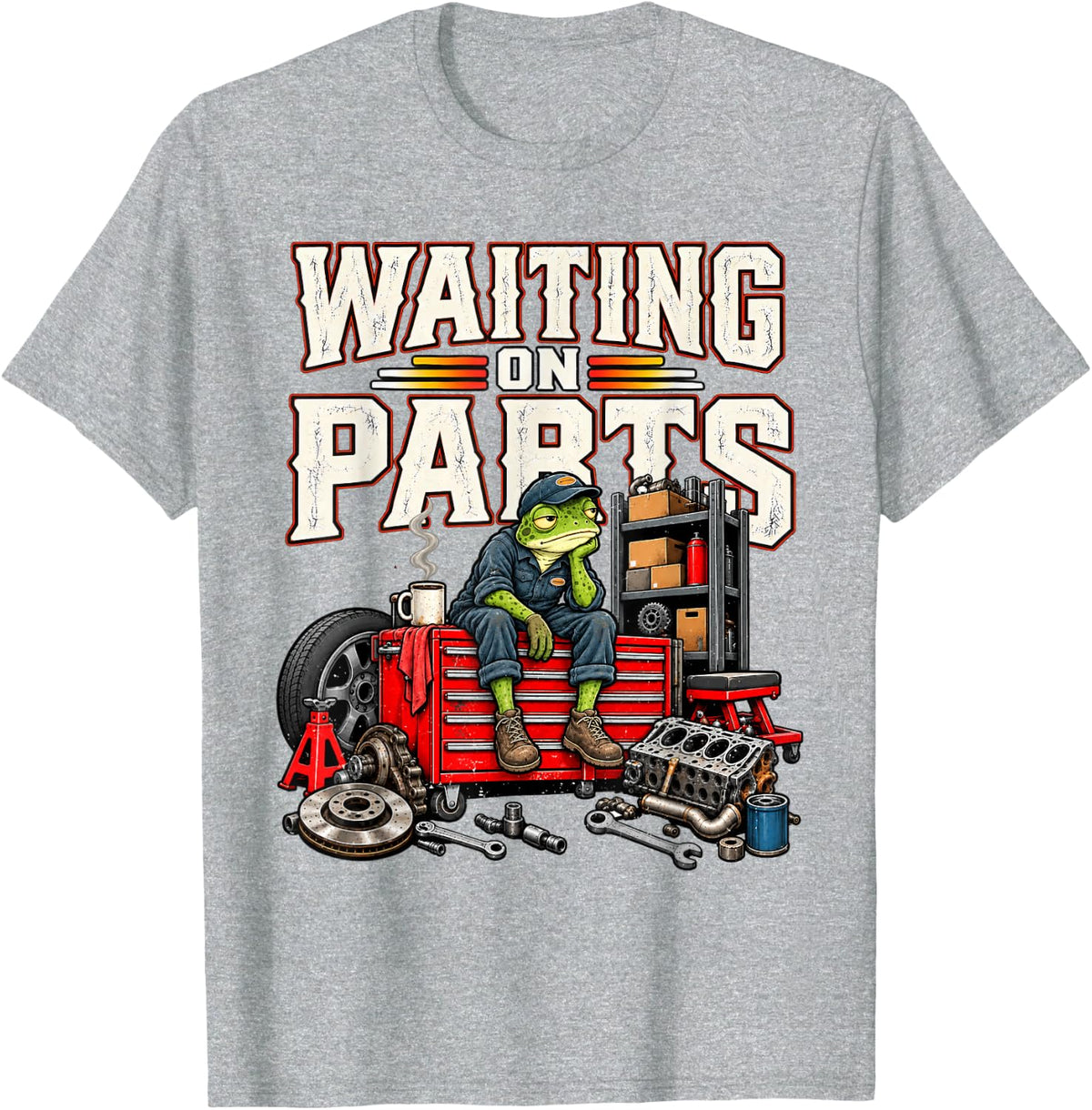 Waiting On Parts Funny Frog Auto Mechanic Technician T-Shirt - Heather Grey