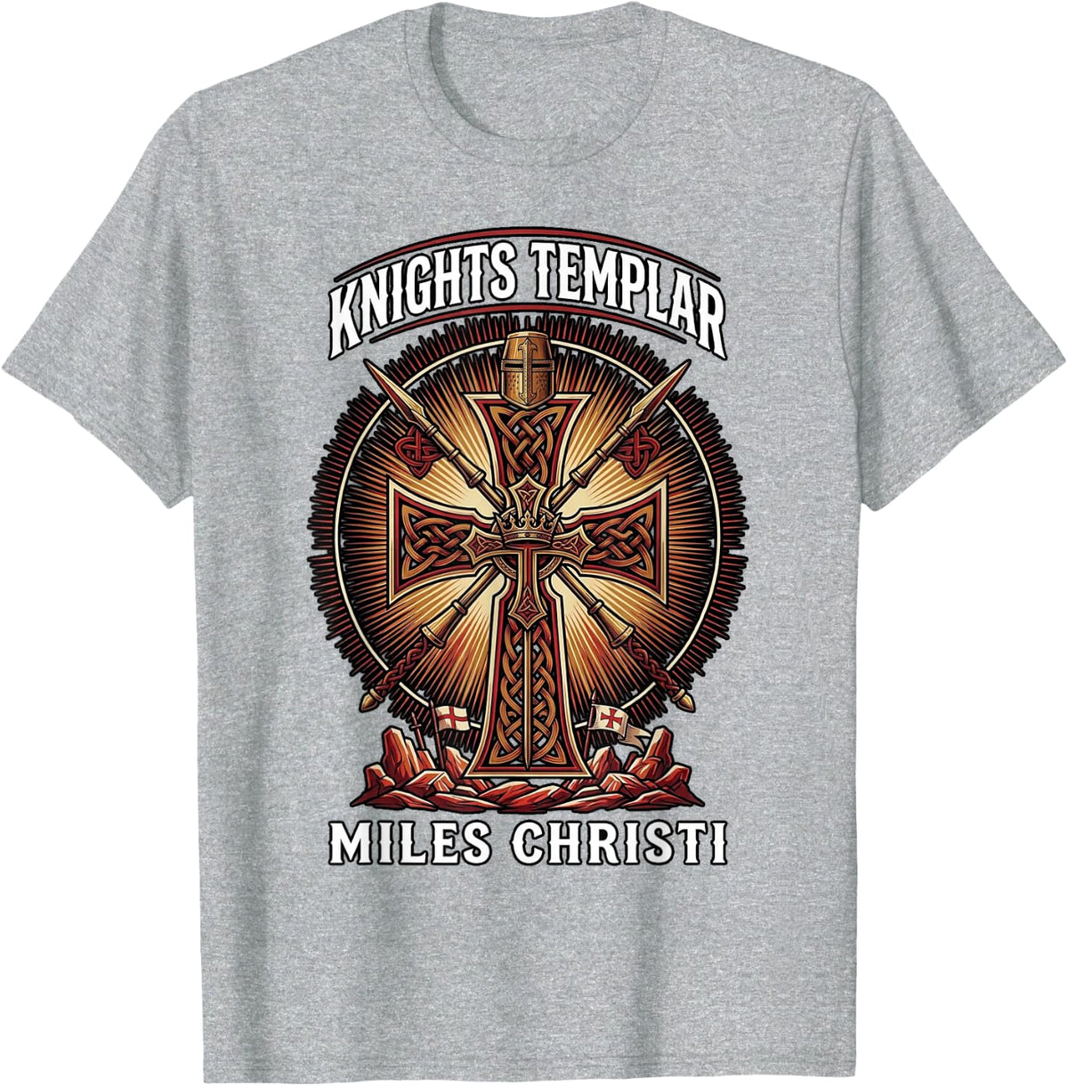 Knights Templar Cross Quill and Ink Catholic T-Shirt - Heather Grey