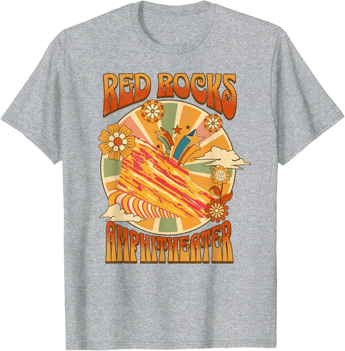 Red Rocks Amphitheater - Colorado Hippie Poster T-Shirt - Heather Grey