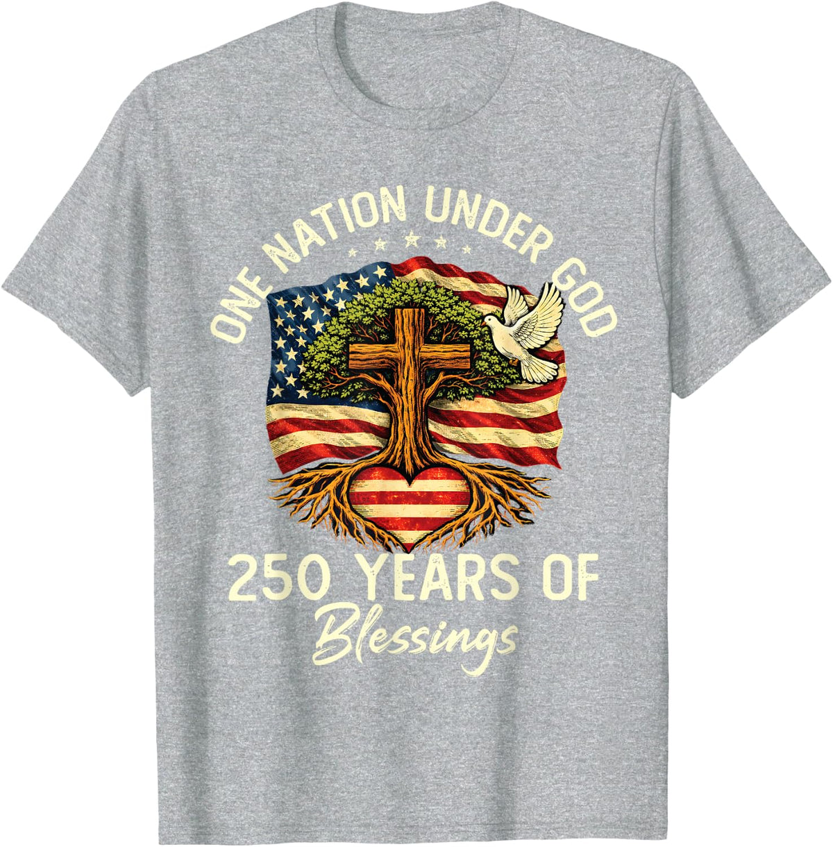 USA 250th Anniversary One Nation Under God Patriotic T-Shirt - Heather Grey