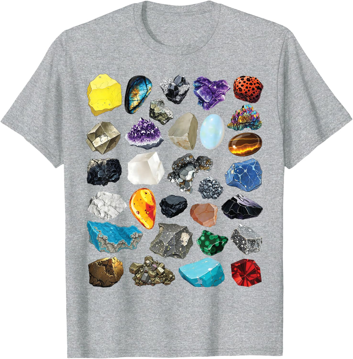 Types of Rocks & Minerals Gemology & Geology Educational T-Shirt - Heather Grey