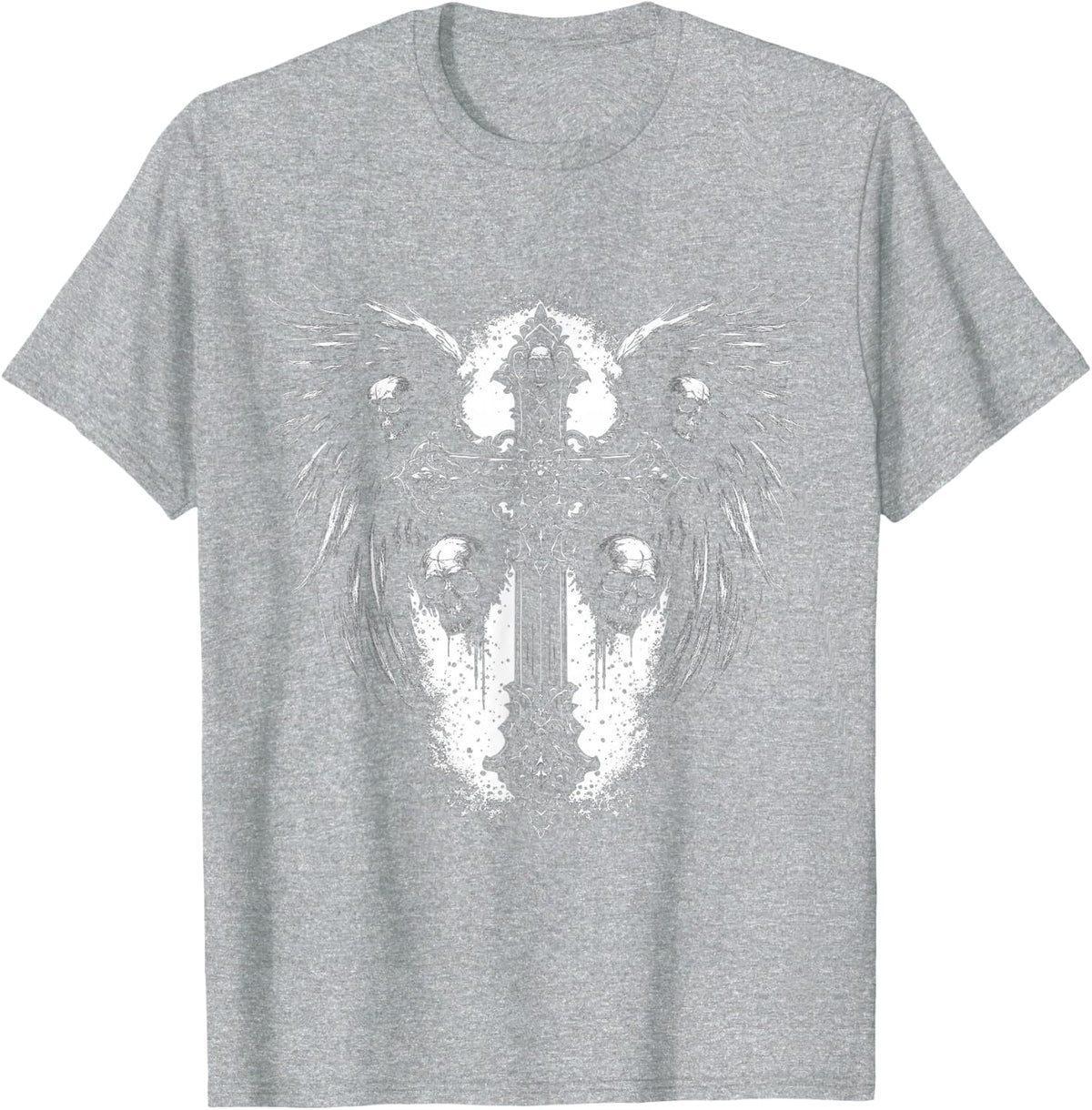 Skull Cross Y2k Goth Shirt Alt Grunge Gothic Emo Aesthetic Wings Tee T-Shirt - Heather Grey