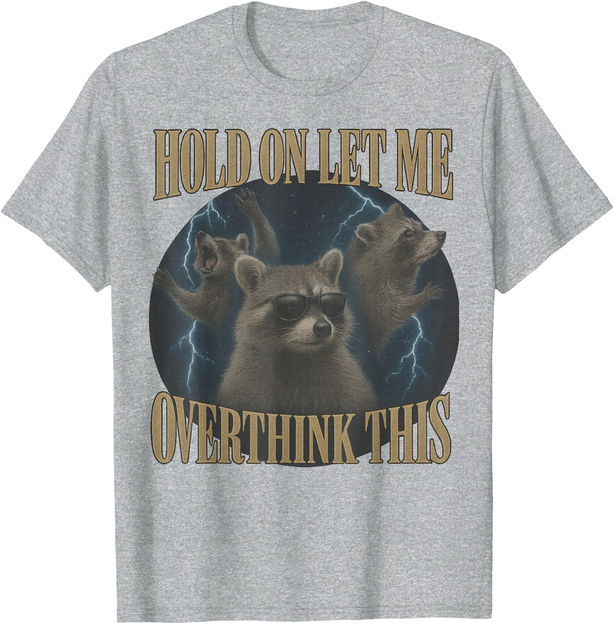 Hold On Let Me Overthink This Funny Raccoon Sarcastic T-Shirt - Heather Grey