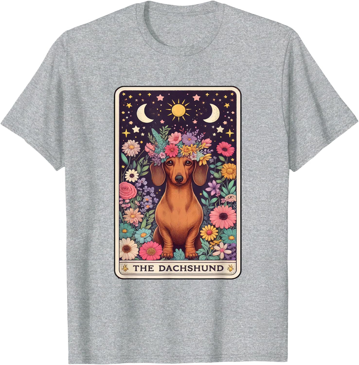 Dachshund Tarot Card T-Shirt Mystical Dog Lover Tees and T Shirts for Men Women - Heather Grey