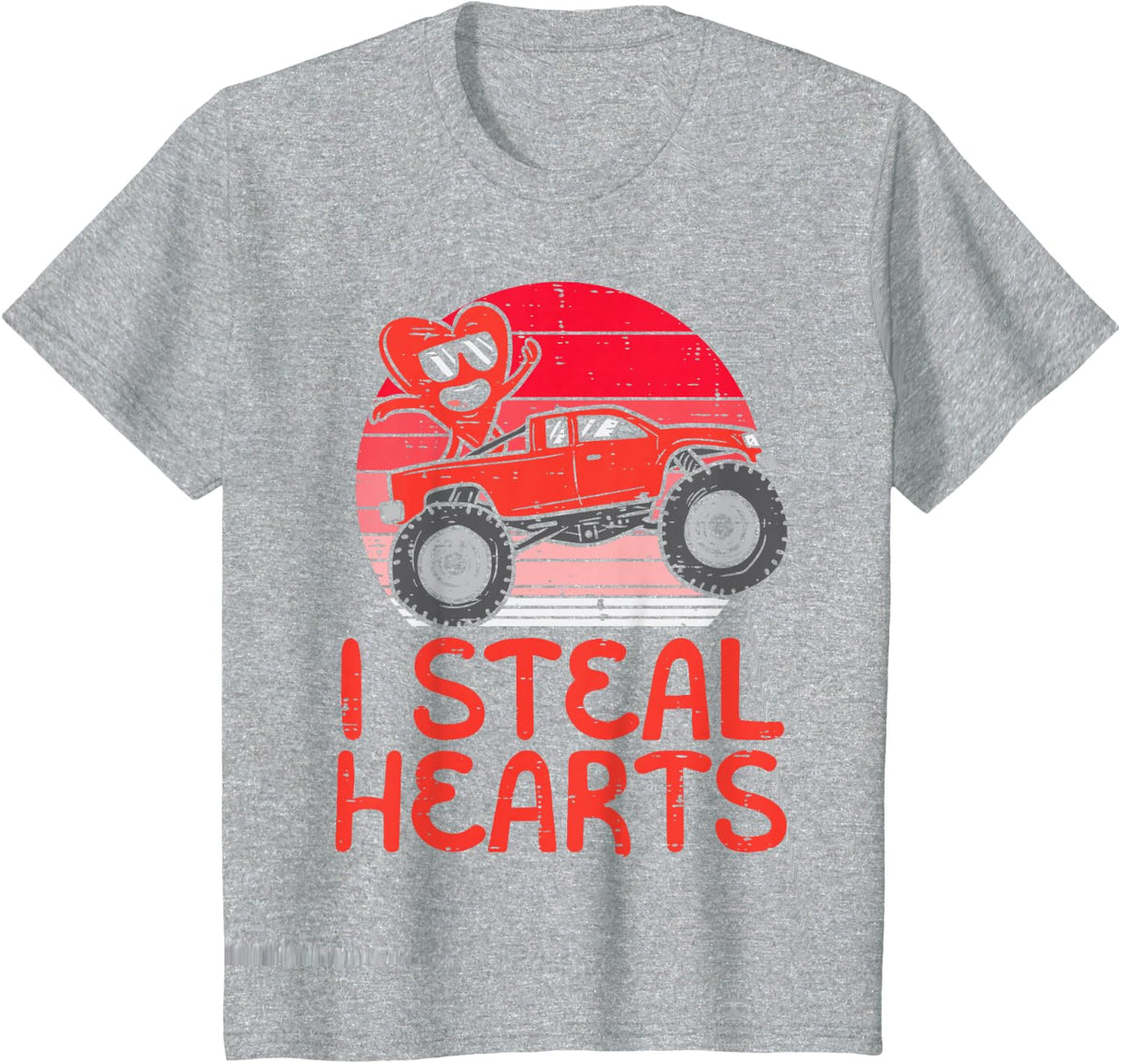 Kids I Steal Hearts Monster Truck Toddler Boys Valentines Day Kid T-Shirt - Heather Grey