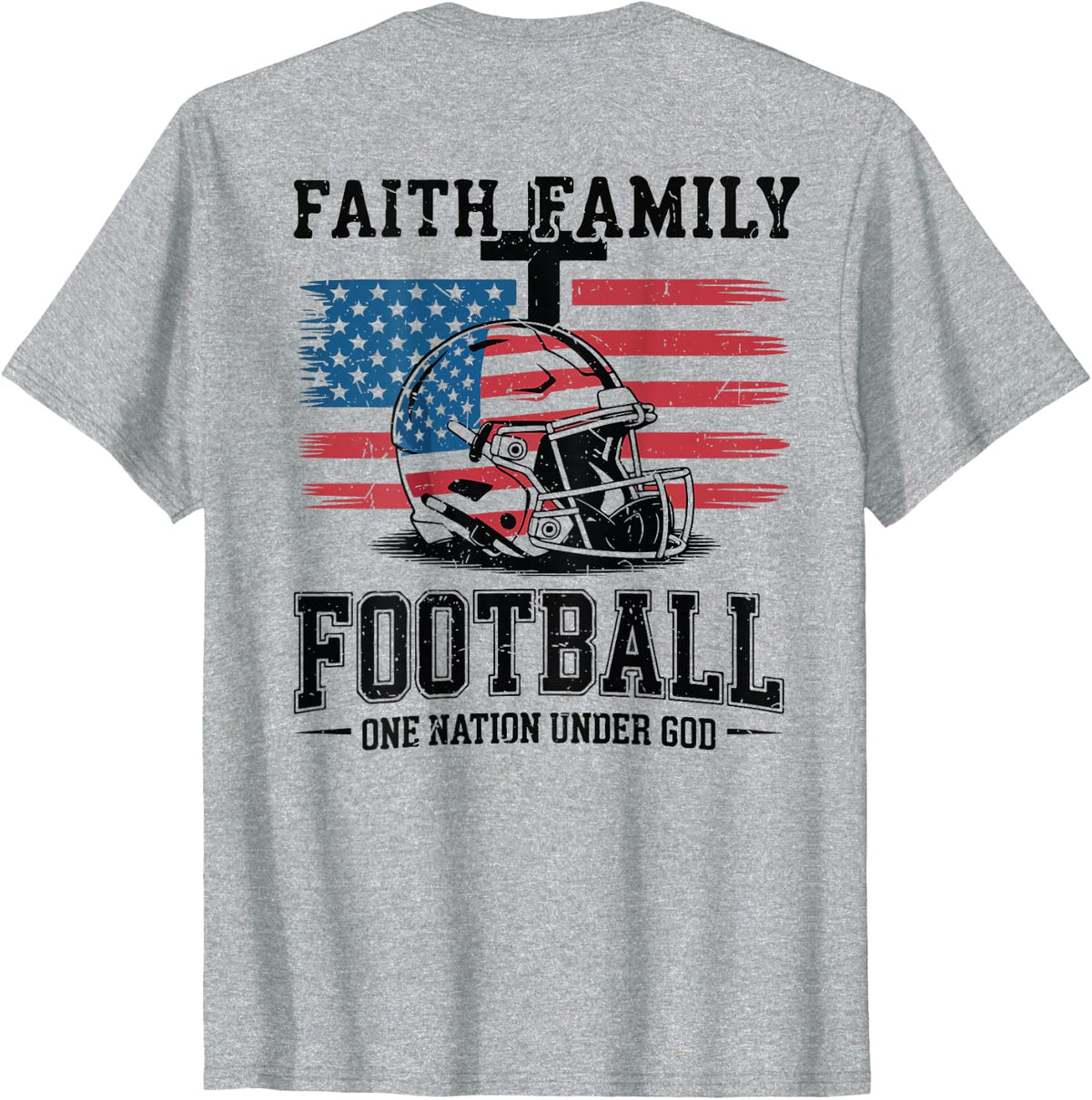 Men's Faith Family Football Patriotic American Flag Football T-Shirt - Heather Grey